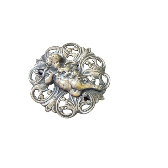 Victorian Cherub Belt Buckle Half Ornate Angel Scroll Metal Fastener Antique Jew - Picture 7 of 11